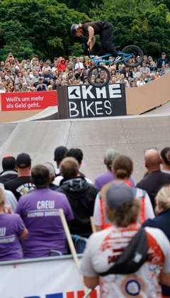 03.08.2025 BMX Deutsche Freestyle Meisterschaft 2025 in Park im Bikepark Darmstadt hier Finale Park Male Elite Bildmitte Sieger Gewinner Deutscher Meister Philipp MUTH (Fischbachtal Hessen) Darmstadt Hessen Deutschland
