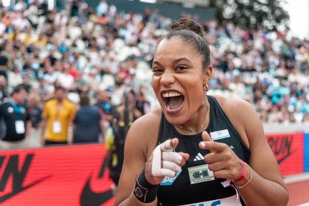 Yemisi Ogunleye (MTG Mannheim, Kugelstossen Frauen), GER, Leichtathletik, Athletics, Deutsche Meisterschaft, Die Finals, 03.08.2025, GER, Leichtathletik, Athletics, Deutsche Meisterschaft, Die Finals, 03.08.2025 Dresden *** Yemisi Ogunleye MTG Mannheim, shot put women , GER, Athletics, Athletics, German Championships, The Finals, 03 08 2025, GER, Athletics, Athletics, German Championships, The Finals, 03 08 2025 Dresden Copyright: xStefanxMayerx EP_SMR