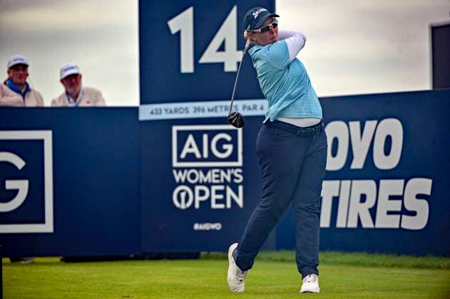 3rd August 2025; Royal Porthcawl Golf Club, Porthcawl, Wales; AIG Womens Open Golf, Final Round; Ashleigh Buhai teeing off on 14  AledxHopkins
