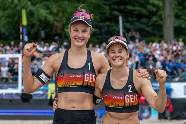 RECORD DATE NOT STATED European Championship, EM, Europameisterschaft - Beachvolleyball Düsseldorf, 03.08.2025 Svenja Mueller (GER), Cinja Tillmann (GER); European Championship - Beachvolleyball Düsseldorf am 03.08.2025 Copyright: xBEAUTIFULxSPORTS PeterxWeberx