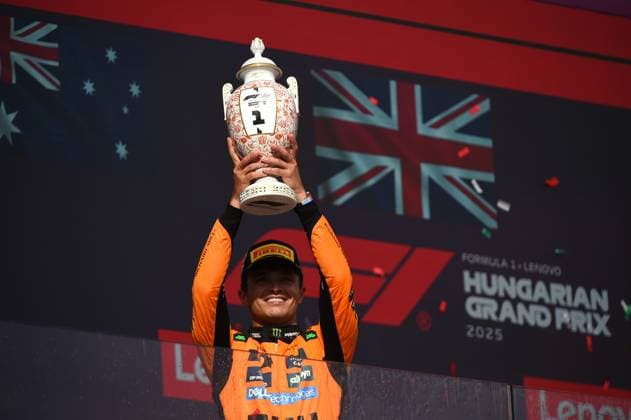 August 3, 2025, Budapest, Budapest, Hungary: Lando Norris, driver for McLaren celebrates after winning the Formula One Hungarian Grand Prix, held at the Hungaroring Budapest Hungary - ZUMAs291 20250803_zip_s291_041 Copyright: xBalintxSzentgallayx