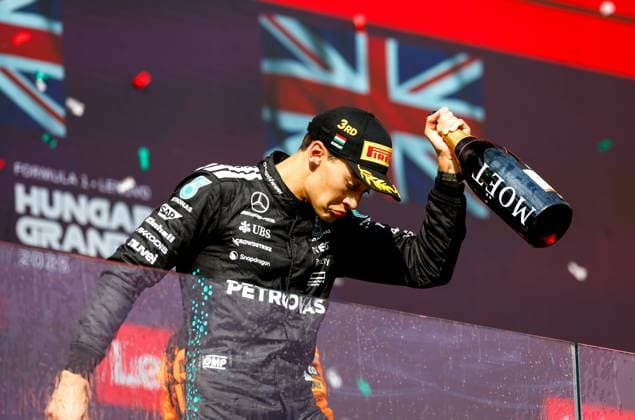 63 George Russell (GBR, Mercedes-AMG Petronas F1 Team), F1 Grand Prix of Hungary at Hungaroring on August 3, 2025 in Budapest, Hungary. (Photo by HOCH ZWEI) Budapest Hungary