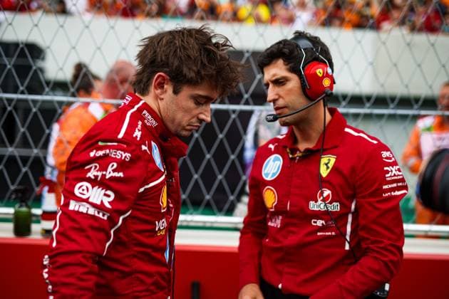 F1 - HUNGARIAN GRAND PRIX 2025 16 LECLERC Charles (mco), Scuderia Ferrari SF-25, with his engineer BOZZI Bryan during the 2025 Formula 1 Lenovo Hungarian Grand Prix, 14th round of the 2025 FIA Formula One World Championship, WM, Weltmeisterschaft from August 1 to 3, 2025 on the Hungaroring, in Mogyorod, Hungary - MogyorodHungary  Copyright: xDPPIx