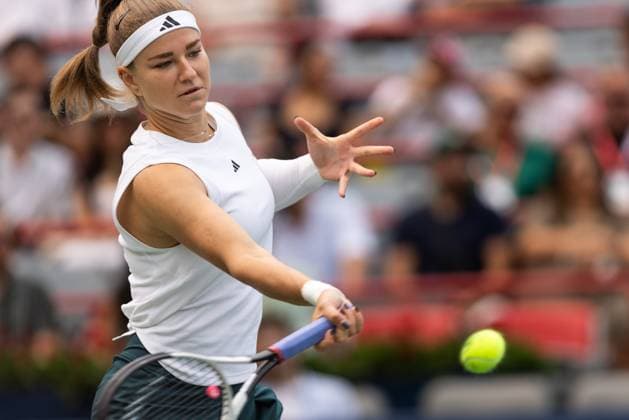 August 3, 2025, Montreal, Quebec, Canada: KAROLINA MUCHOVA (11) from Czech republic forehand in first set against Madison Keys (6) from USA in round of 16 at Canadian Open at IGA stadium in Montreal, Quebec, Canada on 2025-08-03 Montreal Canada - ZUMAl189 20250803_zsp_l189_003 Copyright: xYannickxLegarex