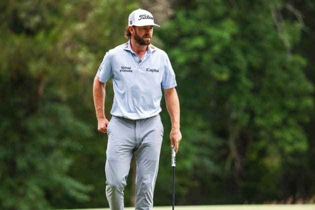 August 3, 2025: Cameron Young sinks put on hole number one. Fourth round, 2025 Wyndham Championship, Sedgefield Country Club in Greensboro, North Carolina. CSM Greensboro United States of America - ZUMAc04_ 20250803_zma_c04_055 Copyright: xDavidxBeachx