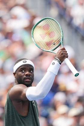 ATP, Tennis Herren Masters 1000 National Bank Open Toronto Presented by Rogers 2025 - Day 9 Frances Tiafoe of the United States of America celebrates a point against Alex De Minaur of Australia during the Men s Singles round of 16 match on day 9 of the ATP Masters 1000 National Bank Open at Sobeys Stadium. on August 3, 2025 in Toronto, Canada. (Photo by Leonardo Ramirez Eyepix Group) Copyright: xLeonardoxRamirezx xEyepixxGroupx LR-01082025-05783