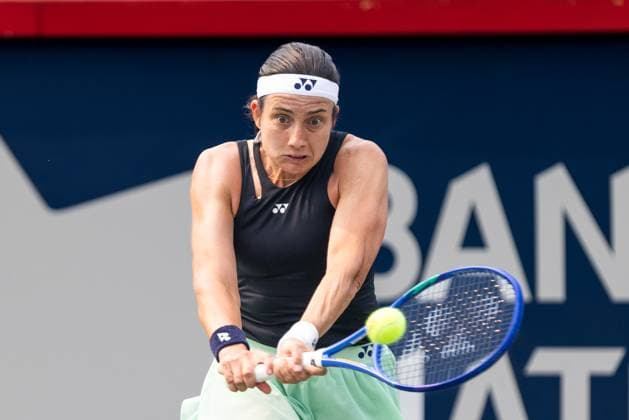 August 3, 2025, Montreal, Quebec, Canada: ANASTASIJA SEVASTOVA from Latvia back hand in first set against Naomi Osaka from Japan in round of 16 at Canadian Open at IGA stadium in Montreal, Quebec, Canada on 2025-08-03 Montreal Canada - ZUMAl189 20250803_zsp_l189_068 Copyright: xYannickxLegarex