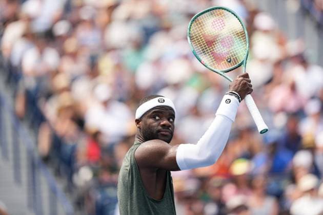 August 3, 2025, Toronto, Ontario, Canada: Frances Tiafoe of the United States of America celebrates a point against Alex De Minaur of Australia during the Men s Singles round of 16 match on day 9 of the ATP, Tennis Herren Masters 1000 National Bank Open at Sobeys Stadium. on August 3, 2025 in Toronto, Canada. Toronto Canada - ZUMAe321 20250803_zsa_e321_030 Copyright: xLeonardoxRamirezx