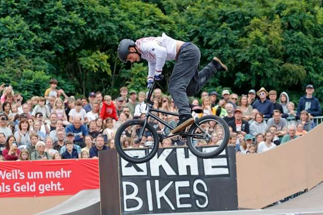 03.08.2025 BMX Deutsche Freestyle Meisterschaft 2025 in Park und Flatland im Bikepark Darmstadt hier Finale Freestyle Park Male Elite mit Lars Kindermann (Hattingen Woodstyle e. V.) Darmstadt Hessen Deutschland