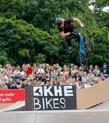 03.08.2025 BMX Deutsche Freestyle Meisterschaft 2025 in Park und Flatland im Bikepark Darmstadt hier Finale Freestyle Park Male Elite mit Philipp MUTH (VC Darmstadt) Sieger Gewinner Deutscher Meister Darmstadt Hessen Deutschland