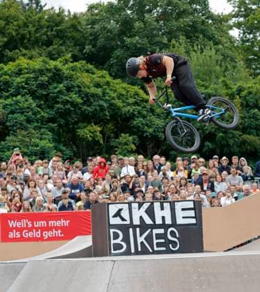 03.08.2025 BMX Deutsche Freestyle Meisterschaft 2025 in Park und Flatland im Bikepark Darmstadt hier Finale Freestyle Park Male Elite mit Philipp MUTH (VC Darmstadt) Sieger Gewinner Deutscher Meister Darmstadt Hessen Deutschland