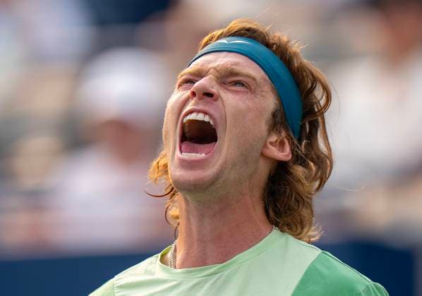 August 3, 2025, Toronto, On, Canada: Andrey Rublev of Russia celebrates after winning the second set against Alejandro Davidovich Foikina of Spain at the National Bank Open in Toronto on Sunday August 3, 2025. Canada News - August 3, 2025  - ZUMAc35_ 20250803_zaf_c35_130 Copyright: xFrankxGunnx