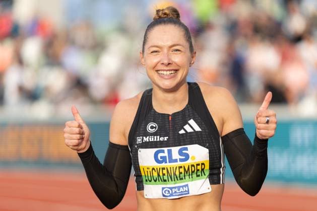 Deutsche Leichtathletik-Meisterschaften 2025 Gina Lückenkemper Lueckenkemper (SCC Berlin) freut sich über ihren Sieg im 100 Meter Endlauf. Deutsche Leichtathletik-Meisterschaften 2025 am Samstag, 2. August 2025 in Dresden., Dresden Hessen Deutschland Heinz-Steyer-Stadion *** German Athletics Championships 2025 Gina Lückenkemper Lueckenkemper SCC Berlin is happy about her victory in the 100 meter final German Athletics Championships 2025 on Saturday, August 2, 2025 in Dresden , Dresden Hessen Germany Heinz Steyer Stadion
