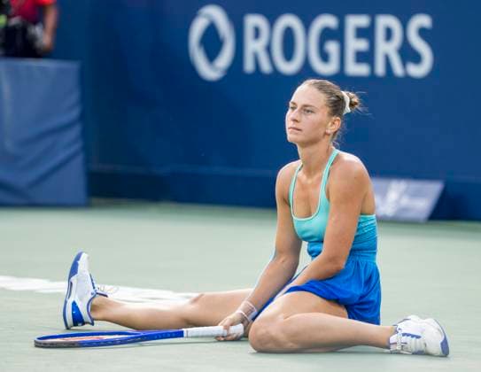 August 4, 2025, Montreal, Pq, Canada: Marta Kostyuk of Ukraine reacts during her game against Elena Rybakina of Kazakhstan during quarterfinal tennis action at the National Bank Open in Montreal, Monday, Aug. 4, 2025. Canada News - August 4, 2025  - ZUMAc35_ 20250804_zaf_c35_028 Copyright: xChristinnexMuschix