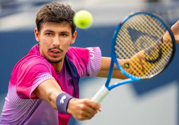 August 4, 2025, Toronto, On, Canada: Alexei Popyrin of Australia hits a backhand return to Alexander Zverev of Germany during their quarterfinal match at the National Bank Open in Toronto, Saturday, Aug. 4, 2025. Canada News - August 4, 2025  - ZUMAc35_ 20250804_zaf_c35_053 Copyright: xFrankxGunnx