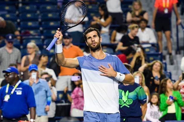 August 4, 2025, Toronto, Ontario, Canada: KAREN KHACHANOV reacts to his victory against ALEX MICHELSEN of the US during the National Bank Open Presented by Rogers at Sobeys Stadium. Toronto Canada - ZUMAr228 20250804_znp_r228_023 Copyright: xVasiliyxRyabykhx