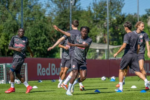 SOCCER - UEFA CL, RBS vs Brugge SALZBURG,AUSTRIA,05.AUG.25 - SOCCER - UEFA Champions League, qualification, Red Bull Salzburg vs Club Brugge, preview, training RBS. Image shows the team of Red Bull Salzburg.  GEPAxpictures xWolfgangxKofler
