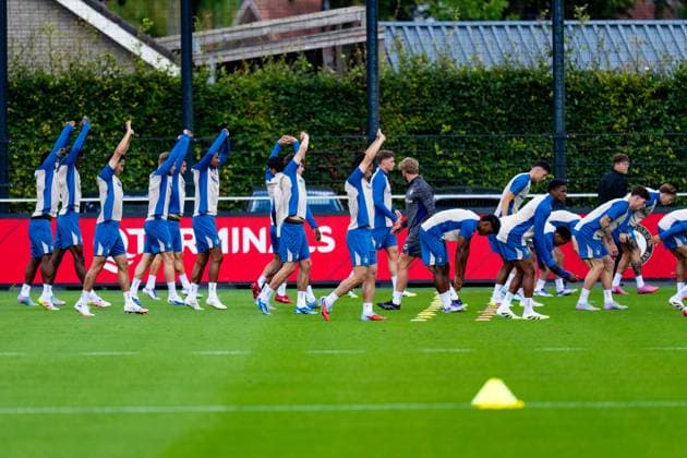 UEFA Champions League 2025-2026: training of Feyenoord Rotterdam - Feyenoord players training during the training of Feyenoord in preparation of the UEFA Champions League qualification duel against Fenerbahce SK at Trainingscomplex 1908 on 5 August 2025 in Rotterdam, The Netherlands. Copyright: xYannickxVerhoevenx