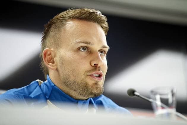 ROTTERDAM - Feyenoord goalkeeper Timon Wellenreuther during a press conference, PK, Pressekonferenz at Feyenoord Stadium de Kuip ahead of the third qualifying round Champions League match between Feyenoord and FenerbahoÂße, on Aug. 5, 2025 in Rotterdam, Netherlands. ANP BART STOUTJESDIJK xVIxANPxSportx xxANPxIVx 532859978 originalFilename: 532859978.jpg
