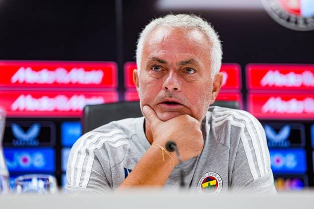 Champions League 2025-2026: press conference, PK, Pressekonferenz of Fenerbahce SK Rotterdam - Fenerbahce coach Jose Mourinho during the press conference of Fenerbahce SK in preparation of the Champions League qualification duel against Feyenoord at Stadion Feijenoord De Kuip on 5 August 2025 in Rotterdam, The Netherlands. Copyright: xYannickxVerhoevenx
