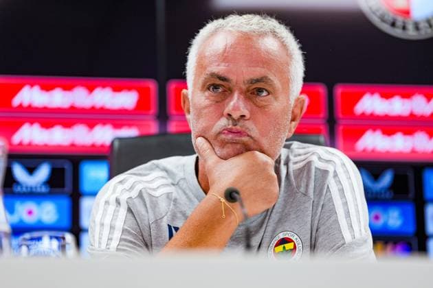 Champions League 2025-2026: press conference, PK, Pressekonferenz of Fenerbahce SK Rotterdam - Fenerbahce coach Jose Mourinho during the press conference of Fenerbahce SK in preparation of the Champions League qualification duel against Feyenoord at Stadion Feijenoord De Kuip on 5 August 2025 in Rotterdam, The Netherlands. Copyright: xYannickxVerhoevenx