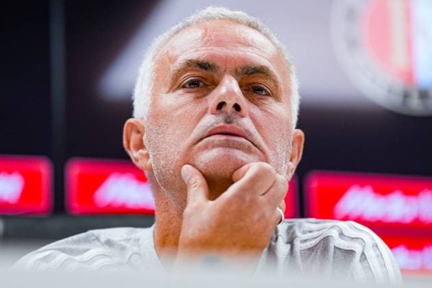 Champions League 2025-2026: press conference, PK, Pressekonferenz of Fenerbahce SK Rotterdam - Fenerbahce coach Jose Mourinho during the press conference of Fenerbahce SK in preparation of the Champions League qualification duel against Feyenoord at Stadion Feijenoord De Kuip on 5 August 2025 in Rotterdam, The Netherlands. Copyright: xYannickxVerhoevenx