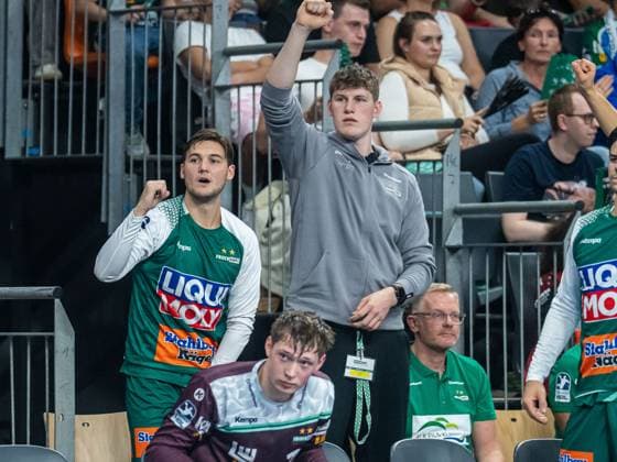 Ludvig Hallbaeck (Frisch Auf Goeppingen, 20) jubelt nach einem Tor seiner Mannschaft, Frisch Auf Goeppingen vs. Paris Saint-Germain, Handball, Testspiel, Herren, Spielzeit 2025 2026, 05.08.2025, Frisch Auf Goeppingen vs. Paris Saint-Germain, Handball, Testspiel, Herren, Spielzeit 2025 2026, 05.08.2025 Neu-Ulm Copyright: xEibner-Pressefoto MichaelxSchmidx EP_MST