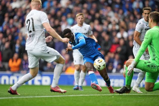 Djeidi Gassama of Rangers scores to give Rangers a 1-0 lead. Rangers v Viktoria Plzen, UEFA Champions League, 3rd Qualifying Round, First Leg, Football, Ibrox Stadium, Glasgow, Scotland, UK - 05 Aug 2025Glasgow Ibrox Stadium Scotland United Kingdom EDITORIAL USE ONLY No use with unauthorised audio, video, data, fixture lists, club league logos or live services. Online in-match use limited to 120 images, no video emulation. No use in betting, games or single club league player publications. Copyright: xStuartxWallace Shutterstockx 15428174f