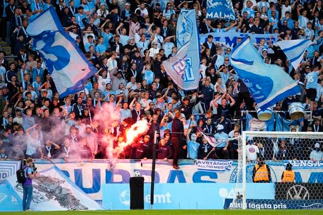 Champions League: Malmö FF - FC Copenhagen Malmo s fans during the Champions League match in the third qualifying round between Malmö FF and FC Koebenhavn at Eleda Stadium in Malmö, Tuesday, August 5, 2025. (Photo: Mads Claus Rasmussen Scanpix 2025) , Malmö Denmark Copyright: MadsxClausxRasmussenx spdk20250805-200555-L