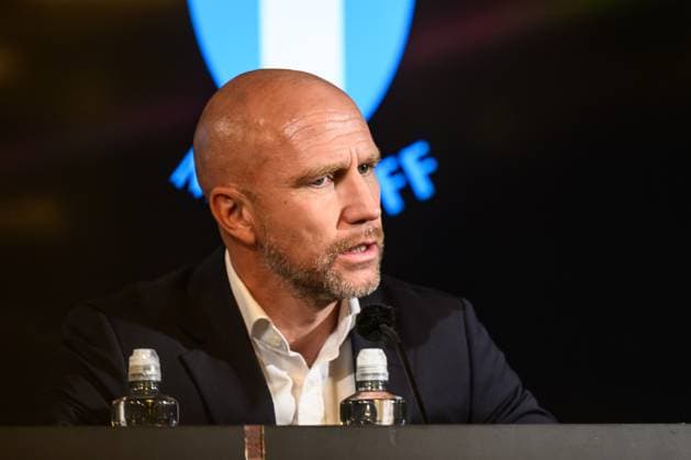 250805 Head coach Henrik Rydström of Malmö FF during a press conference, PK, Pressekonferenz after the UEFA Champions League qualifier football match between Malmö FF and FC Copenhagen on August 5, 2025 in Malmö. Photo: Carl Sandin BILDBYRAN kod CS CS0745 fotboll football soccer fotball uefa champions league champions league malmö ff fc copenhagen bbeng Copyright: CARLxSANDIN BB250805CS100