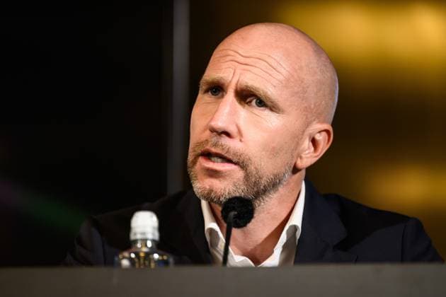 250805 Head coach Henrik Rydström of Malmö FF during a press conference, PK, Pressekonferenz after the UEFA Champions League qualifier football match between Malmö FF and FC Copenhagen on August 5, 2025 in Malmö. Photo: Carl Sandin BILDBYRAN kod CS CS0745 fotboll football soccer fotball uefa champions league champions league malmö ff fc copenhagen bbeng Copyright: CARLxSANDIN BB250805CS102