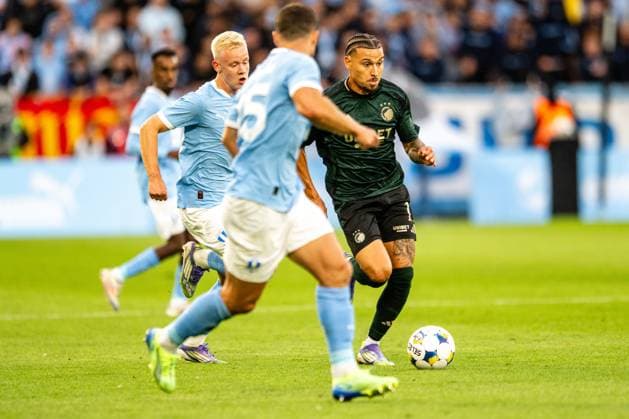 Malmo FF v FC Copenhagen, UEFA Champions League qualification, Malmoe, Sweden Malmo, Sweden. 05th, August 2025. Jordan Larsson (11) of FC Copenhagen and Otto Rosengren (7) of FC Copenhagen seen during the UEFA Champions League qualification match between Malmo FF and FC Copenhagen at Eleda Stadion in Malmo.  Copyright: xGonzalesxPhoto TobiasxJorgensenx