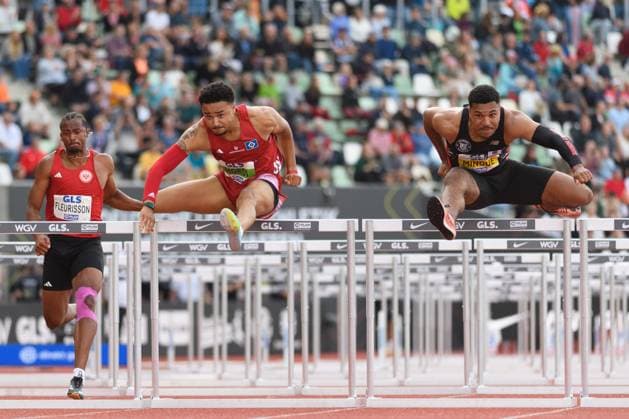 Dresden, Germany, August 2nd 2025: Manuel Mordi (Hamburger SV) and Gregory Minoue (TV Kalkum-Wittlaer) during the 110 metres hurdles final during the German athletics Championship 2025 at Heinz-Steyer-Stadion, Dresden, Germany. (Sven Beyrich SPP)  Copyright: xSvenxBeyrich SPPx spp-en-SvBe-20250802-ND5_2040