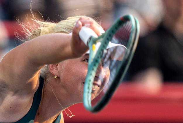 August 5, 2025, Montreal, Pq, Canada: Clara Tauson of Denmark serves to Madison Keys of the United States during quarterfinal tennis action at the National Bank Open in Montreal, Tuesday, Aug. 5, 2025. Canada News - August 5, 2025  - ZUMAc35_ 20250805_zaf_c35_042 Copyright: xChristinnexMuschix