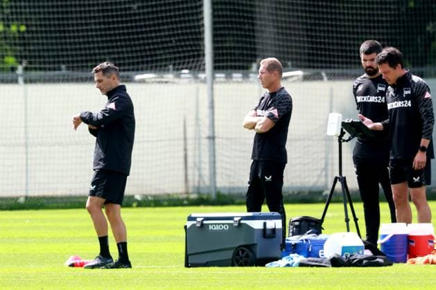 DEU, DFL, 2. FBL Hertha BSC, Training, 06.08.2025, Sportforum, Berlin, DEU, DFL, 2. FBL Hertha BSC, Training, im Bild Cheftrainer Stefan Leitl (Hertha BSC Berlin) DFL - regulations prohibit any use of Photographs as image sequences and or quasi-video