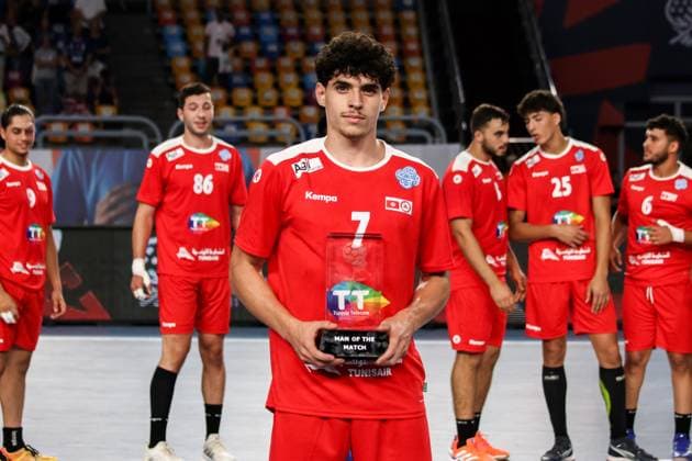 August 6, 2025, Cairo, Cairo, Egypt: BAHRI HAMZA Won Man of the match From 11TH IHF Handball World Championship, WM, Weltmeisterschaft U19 (Egypt 2025) Match Between Tunisia and USA at Cairo Stadium Hall 1 Cairo Egypt - ZUMAe138 20250806_zsp_e138_030 Copyright: xBassemxElziatyx