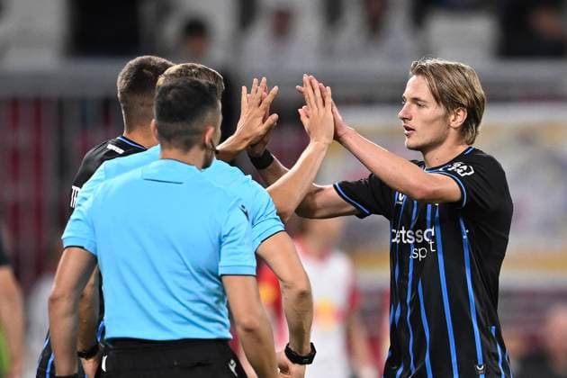 Salzburg v Club Brugge - UEFA Champions League SALZBURG, AUSTRIA - AUGUST 06 : Tresoldi Nicolo forward of Club Brugge and Vermant Romeo forward of Club Brugge during the UEFA Champions League 2025 26 third qualifying round first leg between Salzburg and Club Brugge on August 6, 2025 in Salzburg, Austria, 06 08 2025 Salzburg Austria  Copyright: xTomasxSiskx