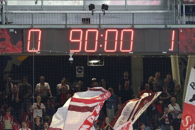SOCCER - UEFA CL, RBS vs Brugge SALZBURG,AUSTRIA,06.AUG.25 - SOCCER - UEFA Champions League, qualification, Red Bull Salzburg vs Club Brugge. Image shows the score board.  GEPAxpictures xMathiasxMandl