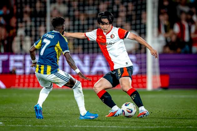 Feyenoord Rotterdam forwarder Ayase Ueda during the match Feyenoord - Fenerbahce at the Kuip Stadium for the third qualifying round champions league season 2025-2026 in Rotterdam, Netherlands on 6 august 2025, (photo by Marcel van Dorst EYE4images DeFodi Images)