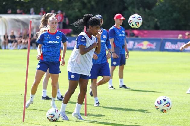GPFBL: Öffentliches Training der RB Leipzig Frauen, 06.08.25 Delice Boboy (17, RB Leipzig). Fußball, Google Pixel Frauen-Bundesliga, Saison 2025 2026, Öffentliches Training von RB Leipzig am 06.08.25 in der Sportschule Abtnaundorf, Trainingscampus. Copyright: xBEAUTIFULxSPORTS JanxKaeferx