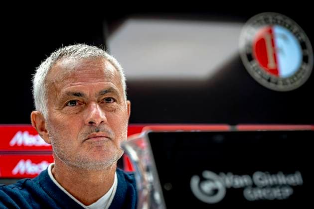 Fenerbahce SK trainer Jose Mourinho during te press conference, PK, Pressekonferenz after the match Feyenoord - Fenerbahce at the Kuip Stadium for the third qualifying round champions league season 2025-2026 in Rotterdam, Netherlands on 6 august 2025, (photo by Marcel van Dorst EYE4images DeFodi Images)