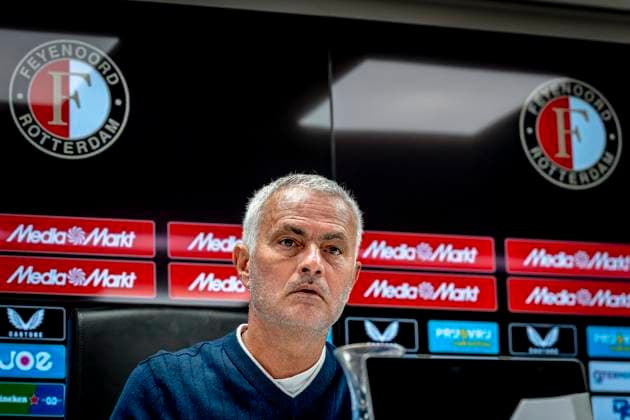 Fenerbahce SK trainer Jose Mourinho during te press conference, PK, Pressekonferenz after the match Feyenoord - Fenerbahce at the Kuip Stadium for the third qualifying round champions league season 2025-2026 in Rotterdam, Netherlands on 6 august 2025, (photo by Marcel van Dorst EYE4images DeFodi Images)