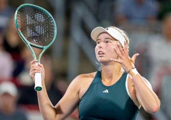 August 6, 2025, Montreal, Pq, Canada: Clara Tauson of Denmark reacts during her game against Naomi Osaka of Japan during semifinal tennis action at the National Bank Open in Montreal, Wednesday, Aug. 6, 2025. Canada News - August 6, 2025  - ZUMAc35_ 20250806_zaf_c35_077 Copyright: xChristinnexMuschix