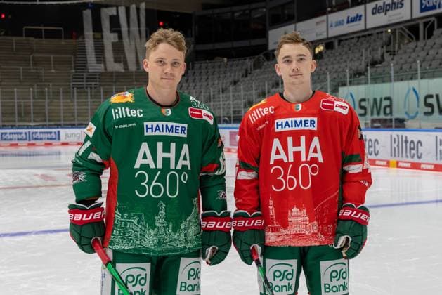 Brueder, Florian Elias 67 (Augsburger Panther) und Moritz Elias 46 (Augsburger Panther), Mannschafts und Portraitbilder, Augsburger Panther, Saison 2025 2026, Eishockey, Penny-DEL, 06.08.2025 Augsburg Bayern Deutschland