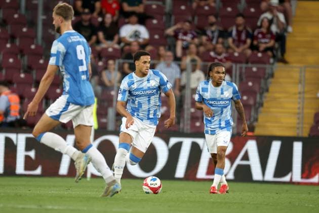 FOOTBALL : Geneve Vs Utrecht - Europa league 2025-2026 - stade de Geneve- 07 08 2025 Adrian Blake FC Utrecht Geneve  Copyright: xStÃ phanexPILLAUDx
