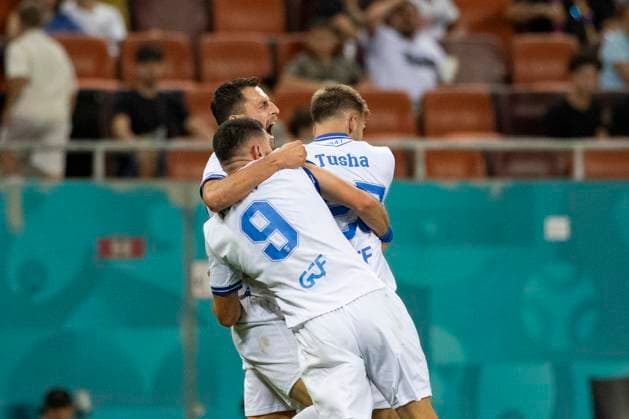 August 07, 2025, UEFA EUROPA LEAGUE, Third qualifying round 1st leg, FCSV (ROU) vs Drita (KOS), Bucharest, National Arena Stadium 9 Arb Manaj scores his side second goal and celebrates with team mates