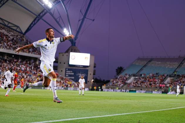 Cristiano Ronaldo seen celebrating after scoring goal during Friendly game between Al-Nassr Football Club and Rio Ave FC (Maciej Rogowski) Algarve Estadio Algarve Portugal Copyright: xMaciejxRogowskix alnassrrioave2526-16