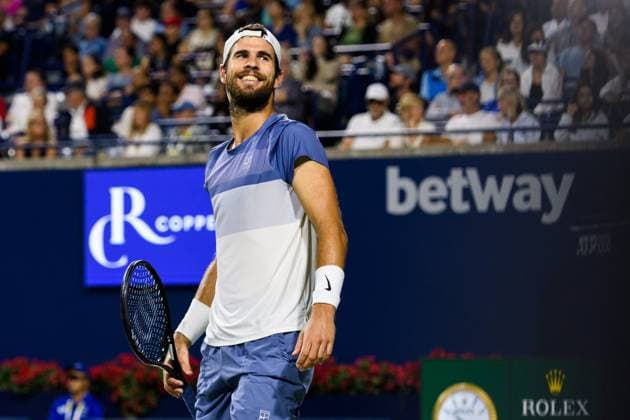 August 7, 2025, Toronto, Ontario, Canada: KAREN KHACHANOV during his match against Ben Shelton of the US in the final of the National Bank Open Presented by Rogers at Sobeys Stadium. Toronto Canada - ZUMAr228 20250807_znp_r228_015 Copyright: xVasiliyxRyabykhx