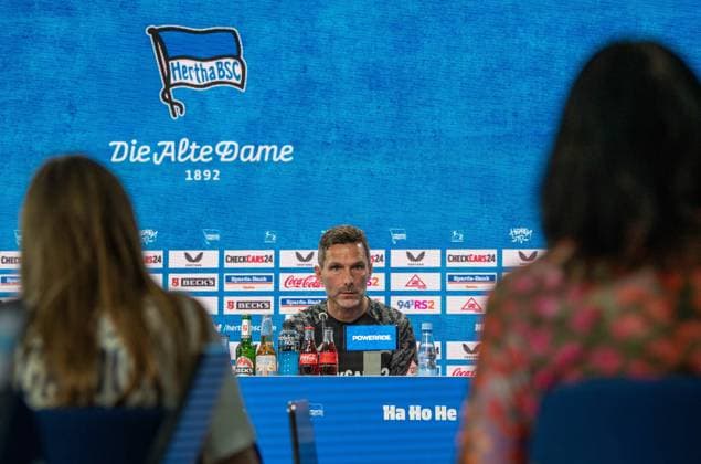 Sport Bilder des Tages Fussball, Herren, Saison 2025 26, 2. Bundesliga, Hertha BSC, Pressekonferenz vor dem Spiel gegen den Karlsruher SC, im Bild: Trainer Stefan Leitl (Hertha BSC), 08.08. 2025,