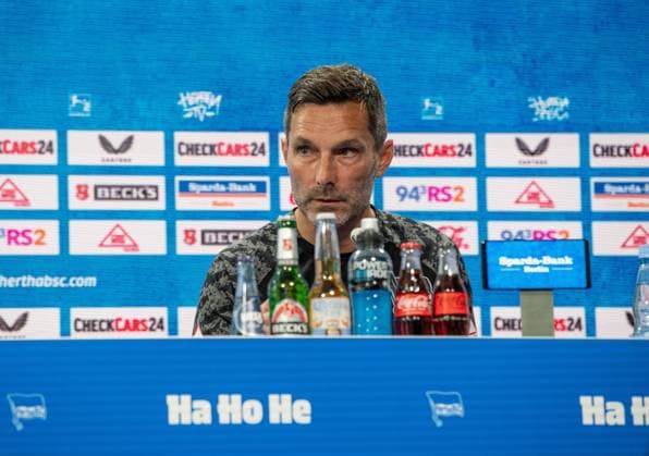Fussball, Herren, Saison 2025 26, 2. Bundesliga, Hertha BSC, Pressekonferenz vor dem Spiel gegen den Karlsruher SC, im Bild: Trainer Stefan Leitl (Hertha BSC), 08.08. 2025,